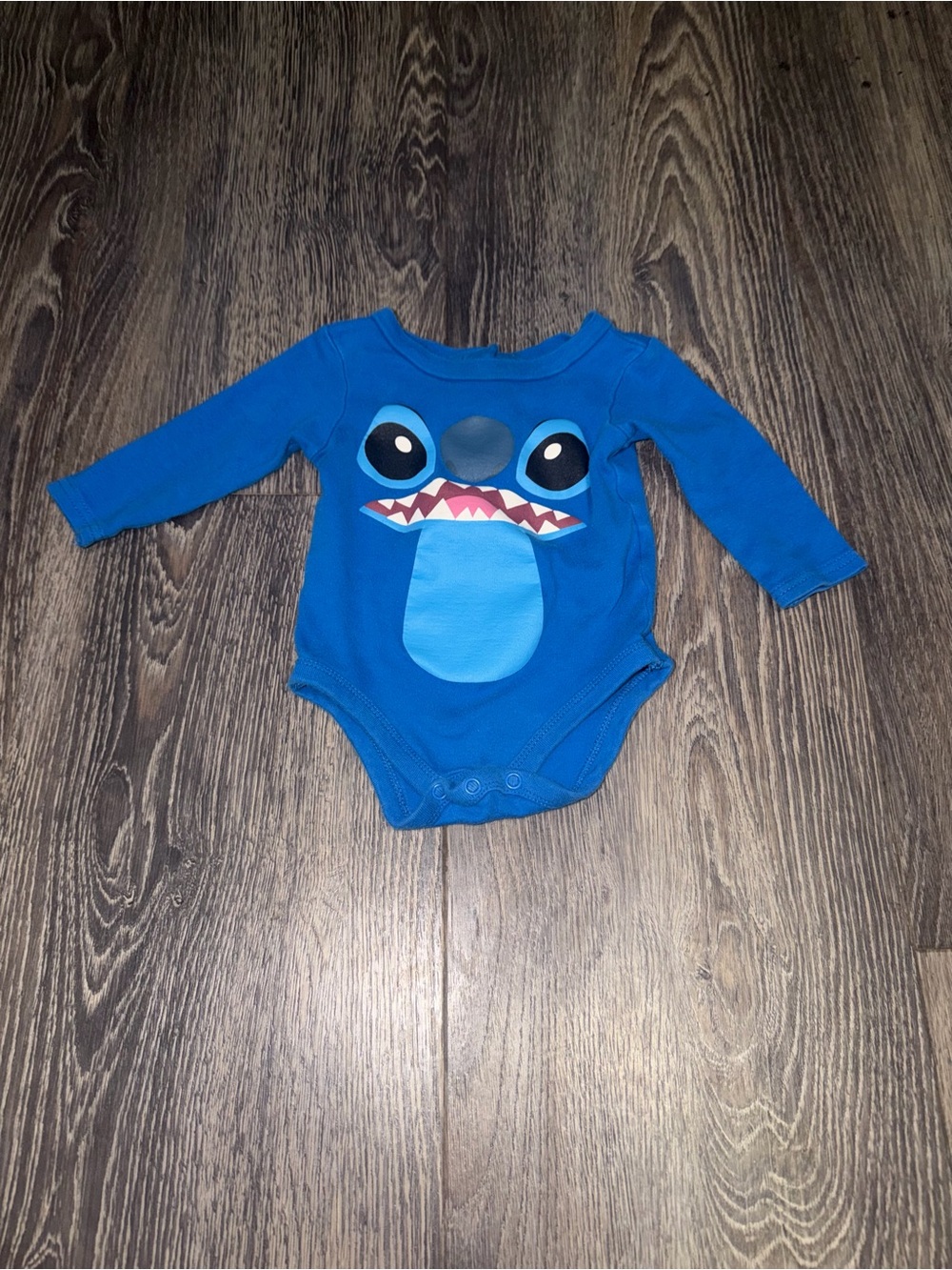 Disney Baby Stitch blue long sleeve onesie size 9-12 months